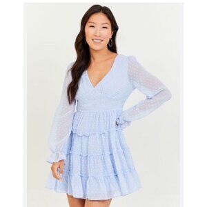 Altar’d State Eliza Dress French Blue Swiss Dot Women’s Size Medium Ruffles